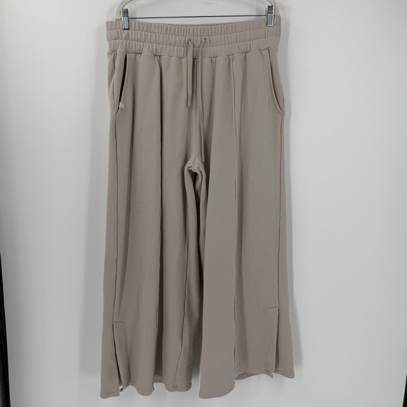 Popflex Plane Pants Silver Birch Large Petite Wide Leg Cozy Comfy Sweatpants - Picture 2 of 8